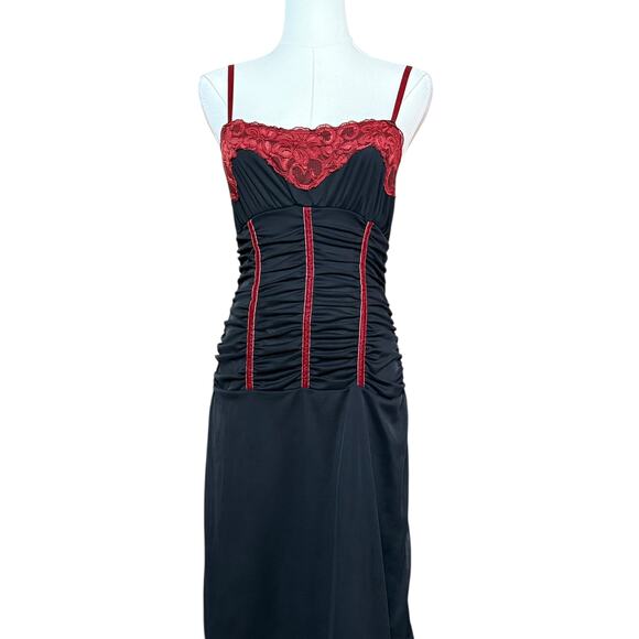Morbid Threads Gothic Lacy Ruched Slip Dress S Y2K Punk Black Red Lace Bodice - Picture 6 of 11